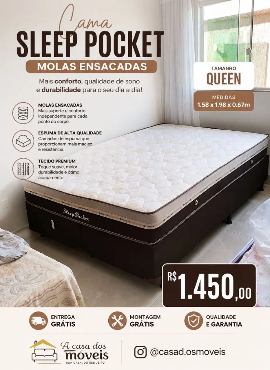 Cama base com colchão Queen 