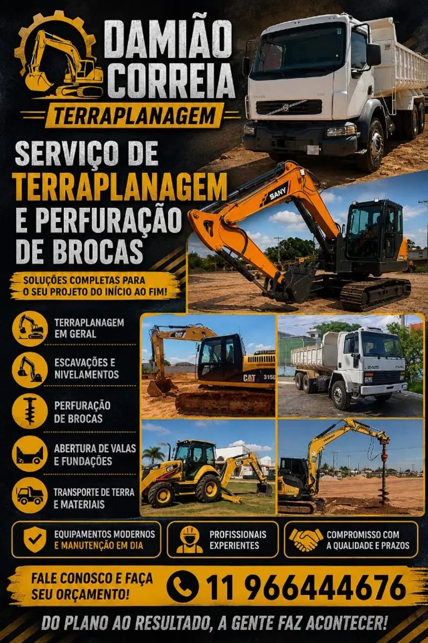 Terraplanagem, Fundação, Demolições, Limpeza de terrenos 