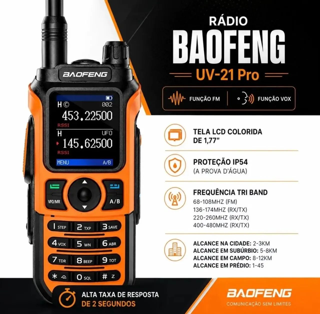 Rádio Baofeng Uv-21 10w Dual Band Uhf Vhf Longo Alcance Novo - Foto 4