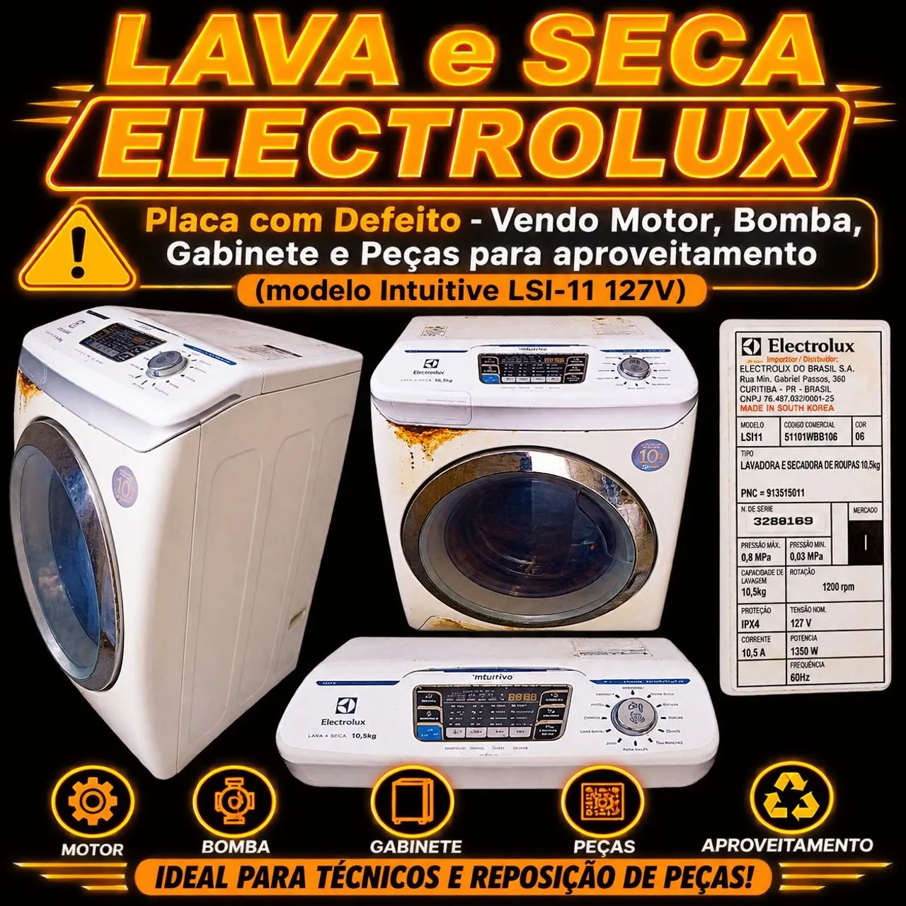 Lava e Seca Electrolux com Defeito na Placa