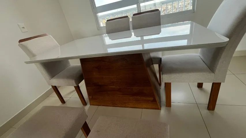 MESA COM TAMPO DE VIDRO + 06 CADEIRAS (LINHO) - Foto 5