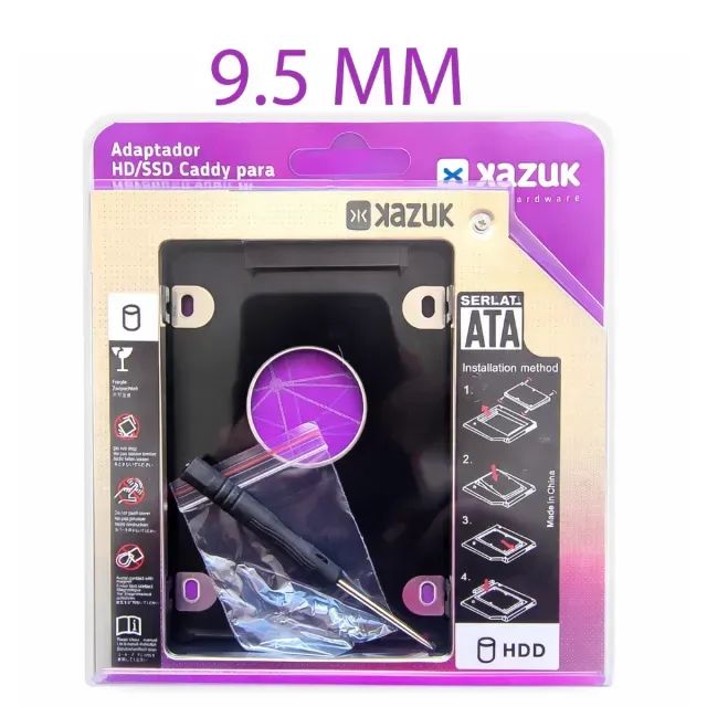 Adaptador Universal Caddy 9,5mm para HD/SSD - Segundo Disco Notebook