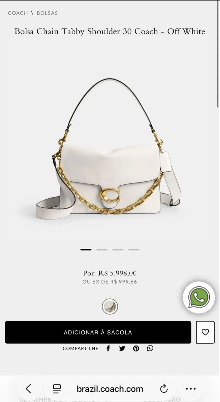 Bolsa Chain Tabby Shoulder 30 Coach - Off White - Foto 4