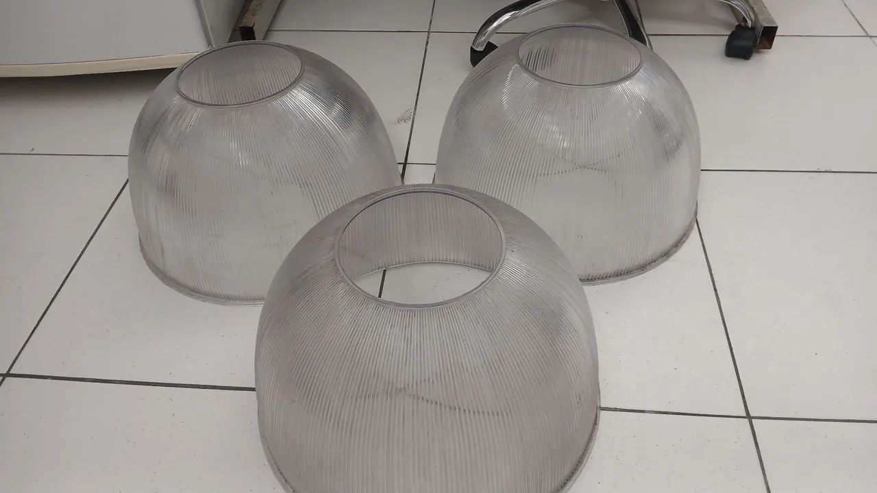 Kit 03 cúpula luminária prismatica para galpão 16 polegada, 40 cm