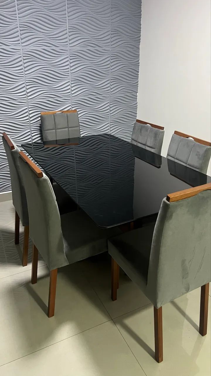 Mesa de vidro com madeira maciça 1,60x 90cm + 6 cadeiras - Foto 3