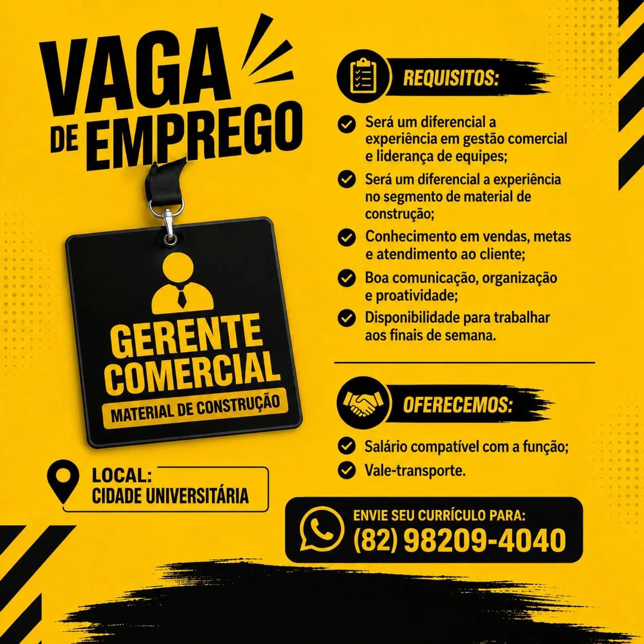 Vaga Gerente e Vendedor