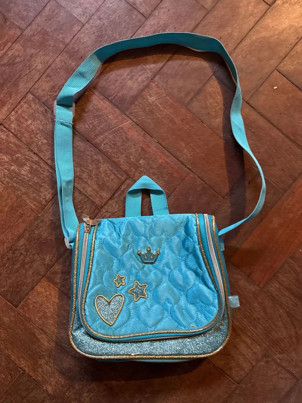 Lancheira infantil azul com glitter e coroa - Ótimo estado
