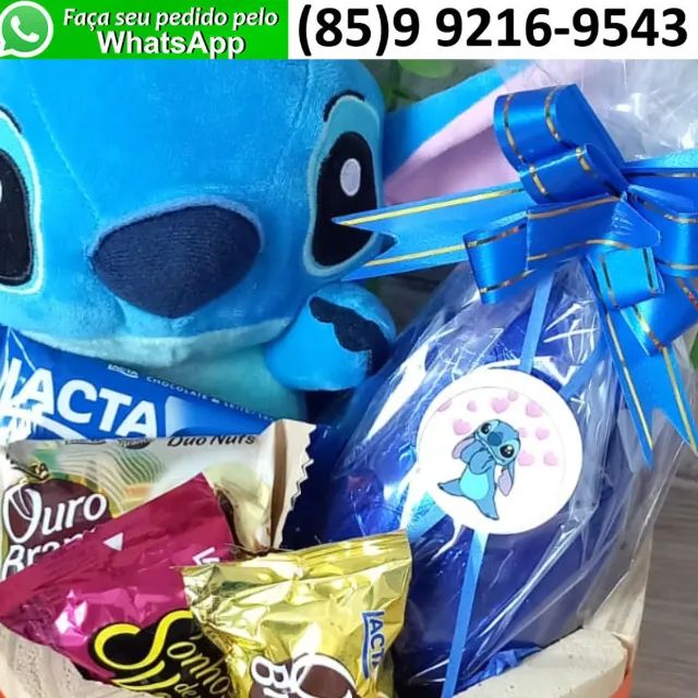 Kit Presente Páscoa Ovo de Chocolate Pelúcia Stitch Cartão  - Foto 3