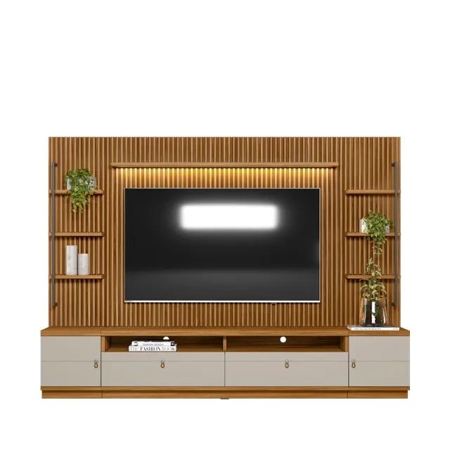 CONJUNTO RACK + PAINEL + 2 MODULO LATERAL OURO PRETO - Foto 4