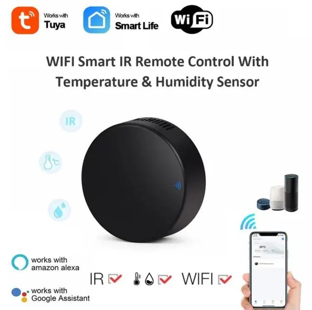 Controle Remoto Inteligente IR Tuya WiFi, Sensor de Temperatura e Umidade