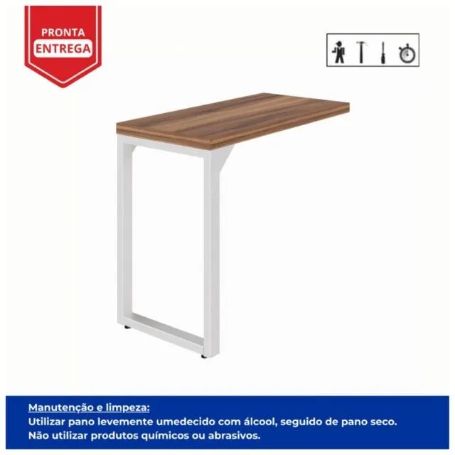 Mesa Auxiliar Simples 0,90x0,45m Nogal Sevilha/Branco Funcional Compacta Modelo 34304