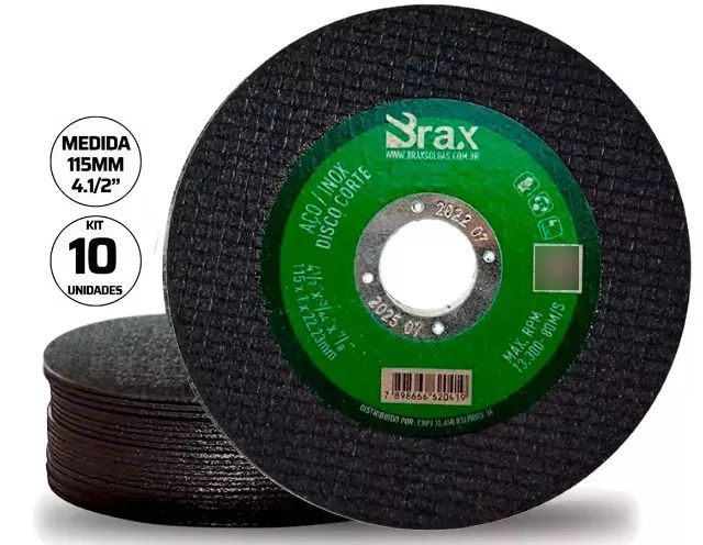 Disco de Corte Fino Inox para Esmerilhadeira 4.1/2 X 1,0 com 10 Pçs Brax