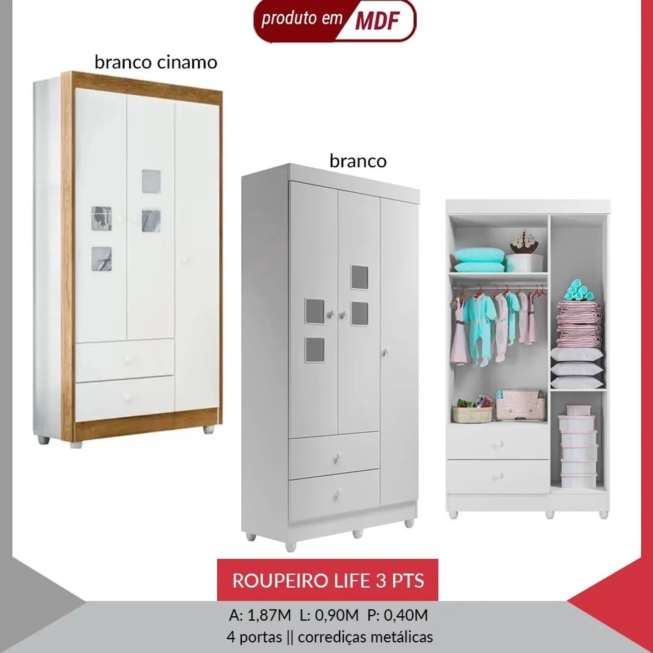 Guarda Roupa Bebê Life 3 portas PROMOÇÃO 
