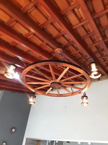 Luminária roda de carroça pendente  - Foto 4