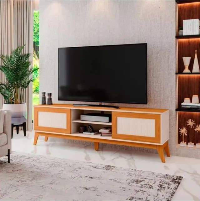 Rack Andros Off White/Cedro - EDN MÓVEIS
