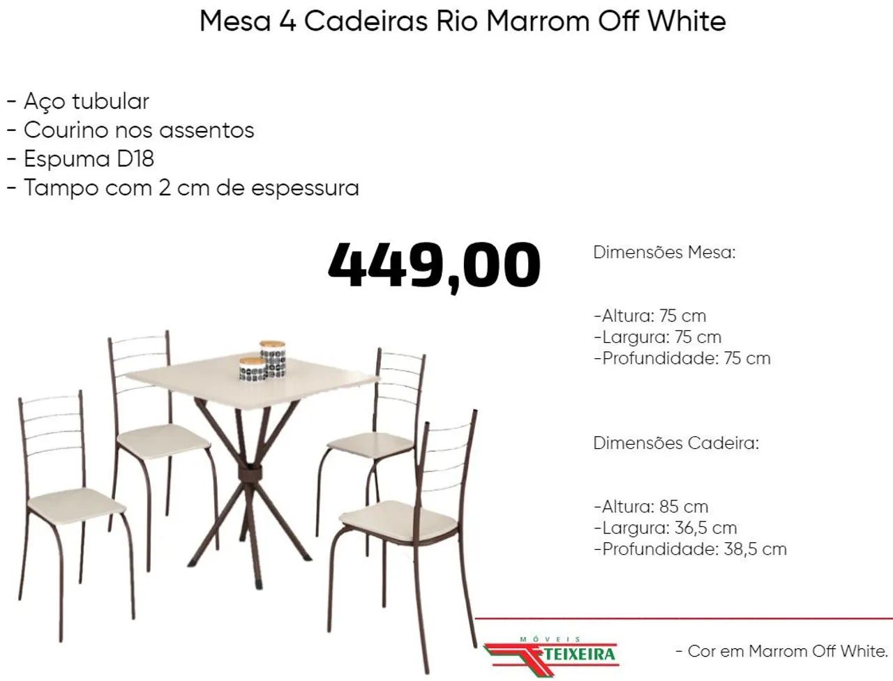 Mesa 4 Cadeiras Rio Marrom Off White 75x75 /FRETE GRATIS - ENTREGA HOJEEE !! 