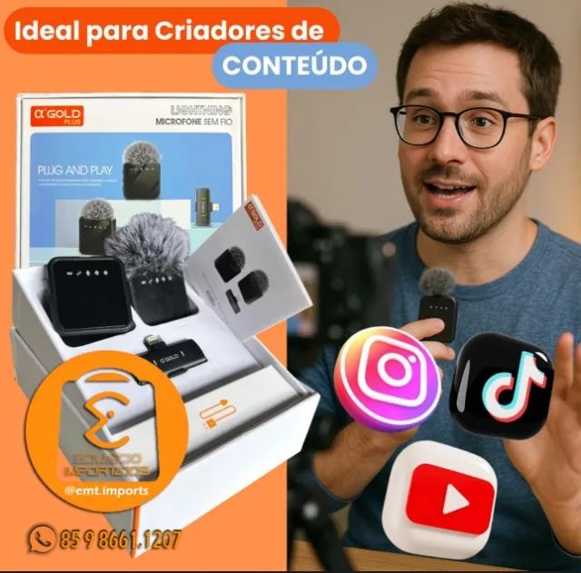 Microfone Lapela 2 Para 1 Lightning A'Gold MCF-18 - Foto 5