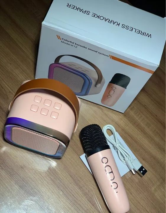 Caixa de som Karaokê com microfone sem fio Bluetooth - Foto 4
