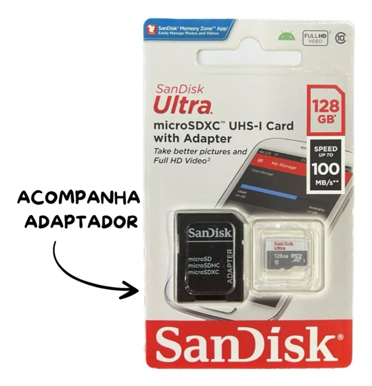 Cartão de Memória SanDisk 128GB MicroSD Ultra Classe 10 +Adaptador SD - Foto 4