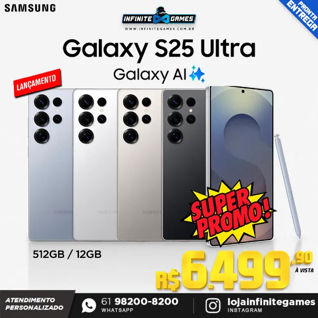 Galaxy S25 Ultra 512GB/12GB novos lacrados! Loja Física, Parcelamos até 18x!