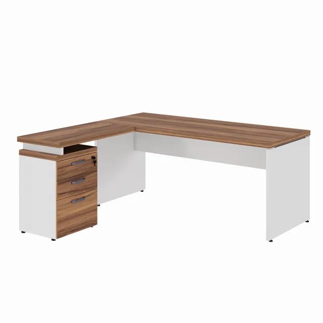 Mesa Escritório em ?L? c Gavetão na Auxiliar 1,50×1,50m -  NOGAL SEVILHABRANCO - Foto 4