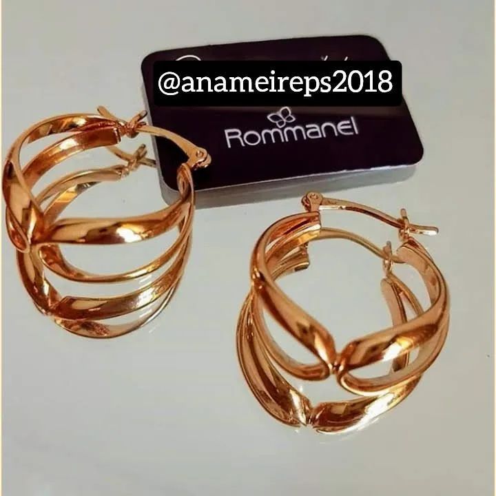 Brinco argola Rommanel dourado com design moderno - Foto 3