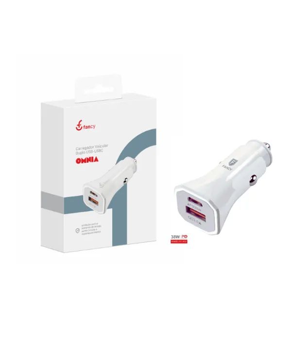 CARREGADOR VEICULAR 12/24V 38W 1 USB 1 USB TIPO-C FANCY CCK-K02