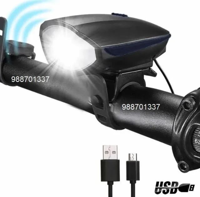 Farol Lanterna Para Bicicleta Bikes usb Recarregável Com Buzina - Foto 2