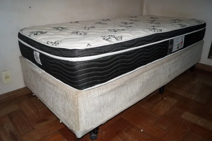 Cama Box + Colchão Ortobom Physical Spring Black Solteiro (88x188x23)