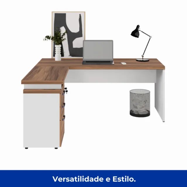 Mesa Escritório em ?L? c Gavetão na Auxiliar 1,50×1,50m -  NOGAL SEVILHABRANCO - Foto 2