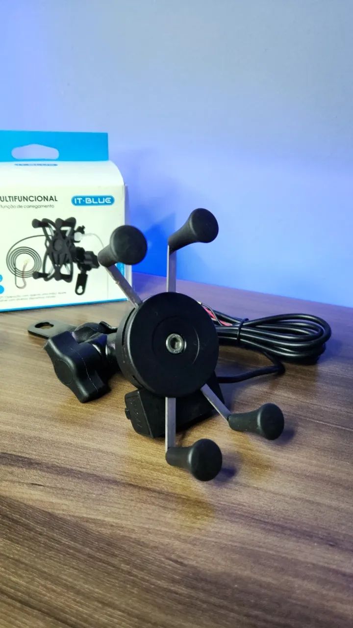 Suporte de Celular com Carregador 2.4a USB Garra para Moto Fixação no Retrovisor ou Parafu - Foto 2