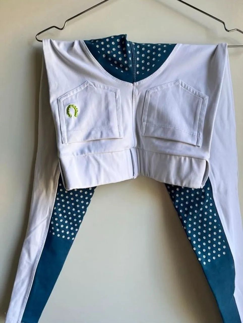 Legging de Hipismo Lucky_U Branca e Azul com Grip - Foto 2