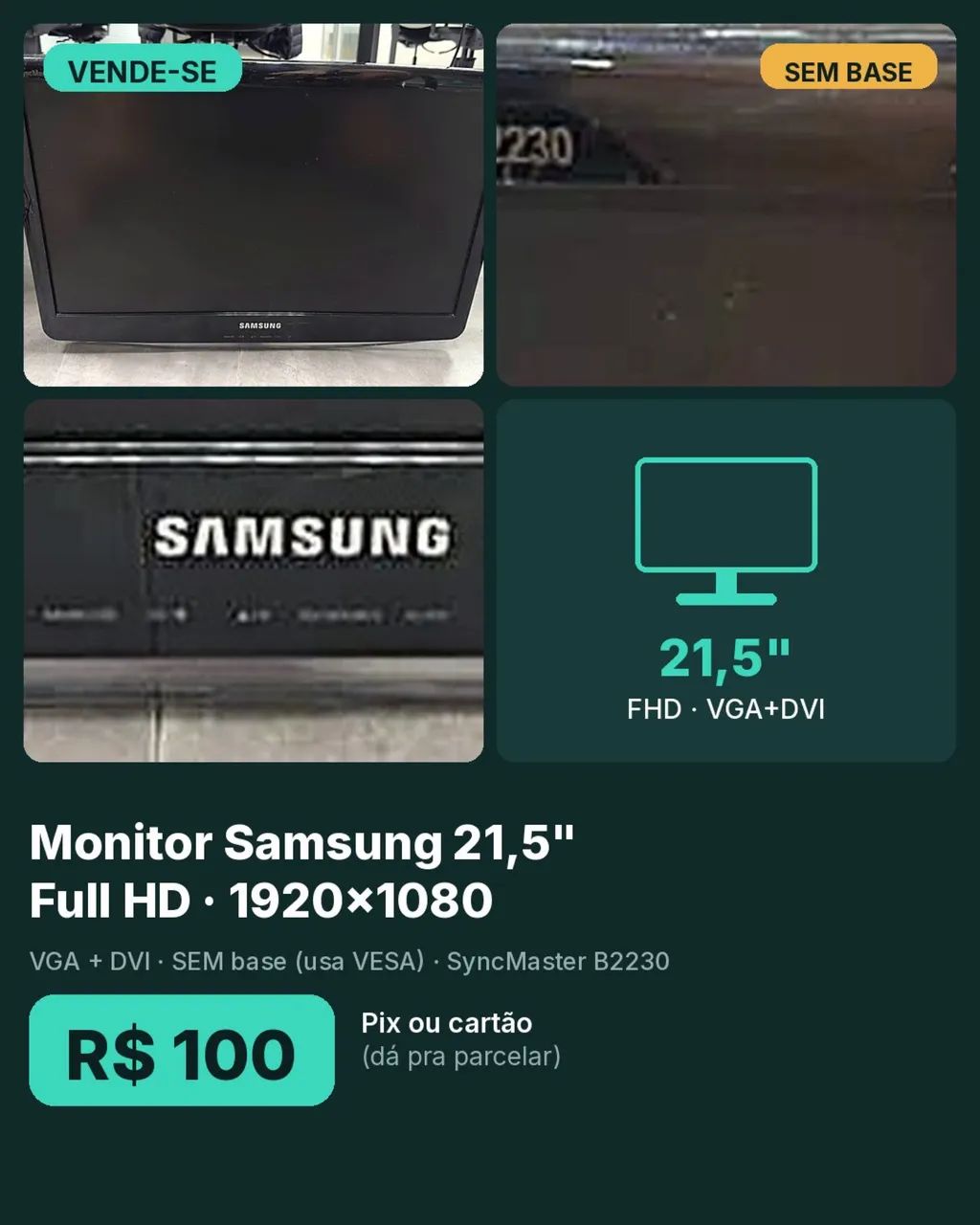 Monitor Samsung 21,5 polegadas Full HD (sem base) - Foto 3