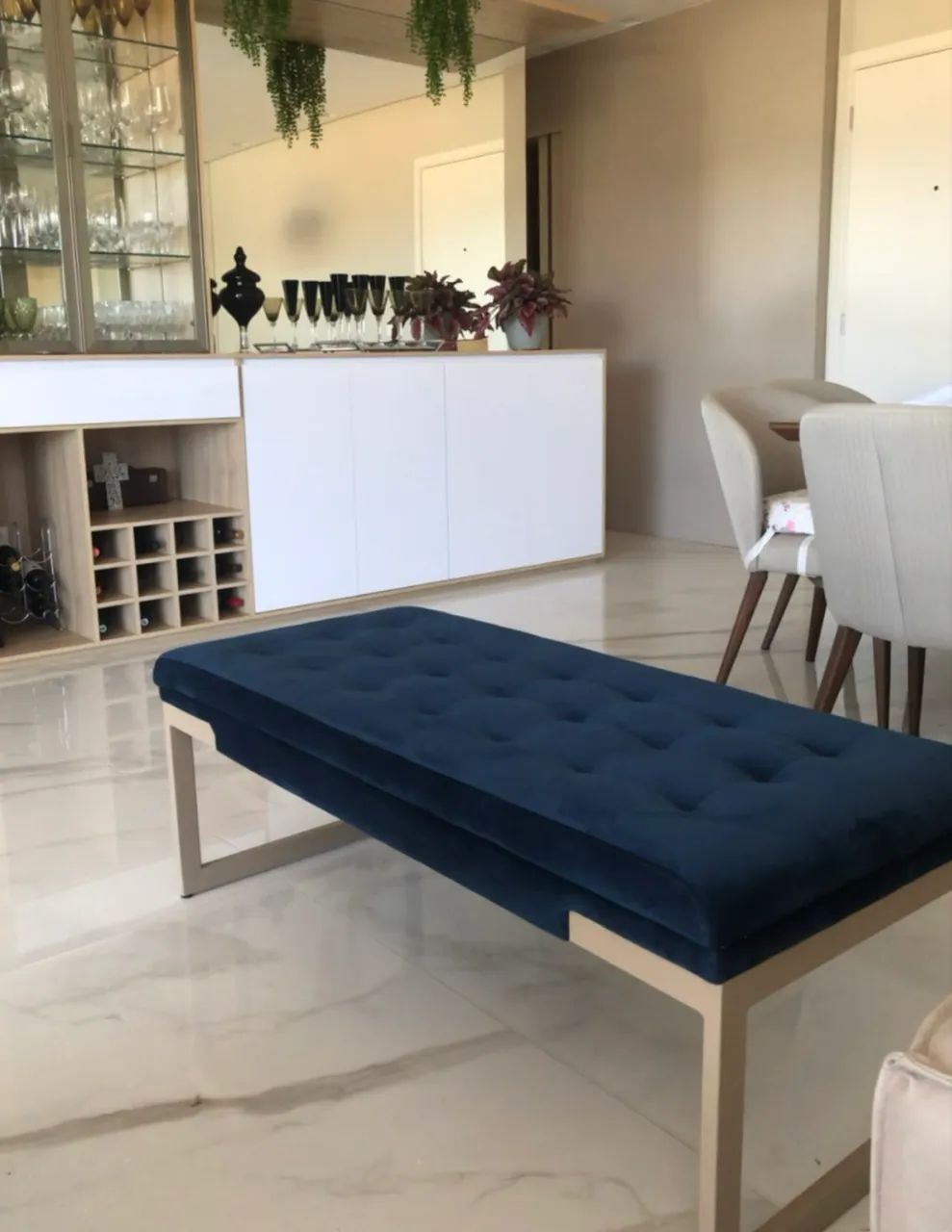 Banco Estofado / Recamier Azul - Elegante e Moderno