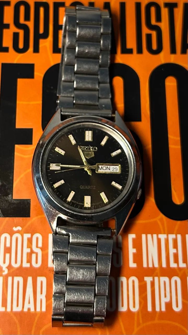     Seiko Vintage Quartz Masculino Aço Dia Data Colecionável - Foto 4