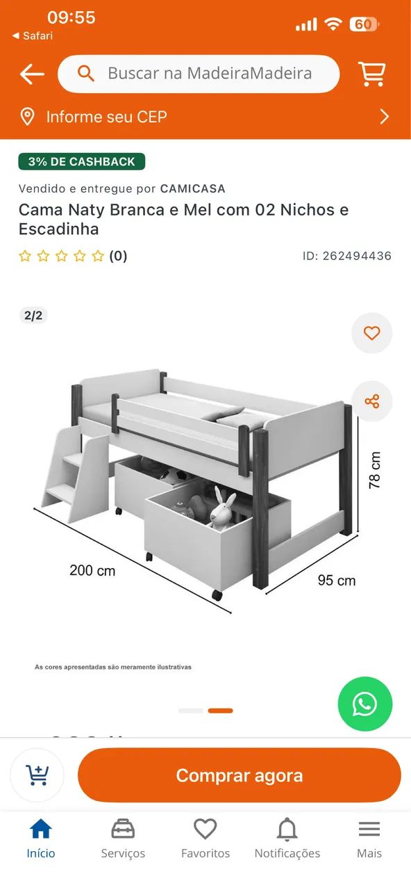 Cama com escada e dois nichos solteirão  - Foto 2