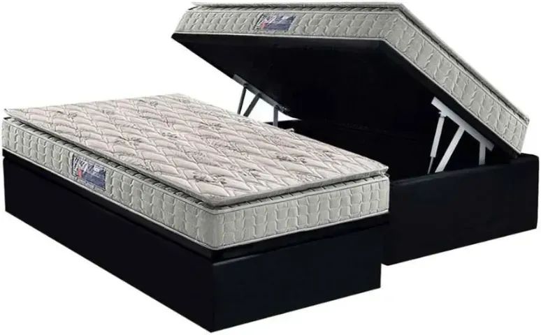 Cama Solteiro Completa Box com Colchão Firme + Baú Black