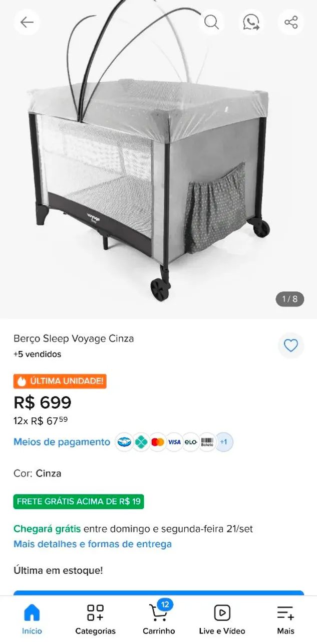 Berço Sleep Voyage Cinza