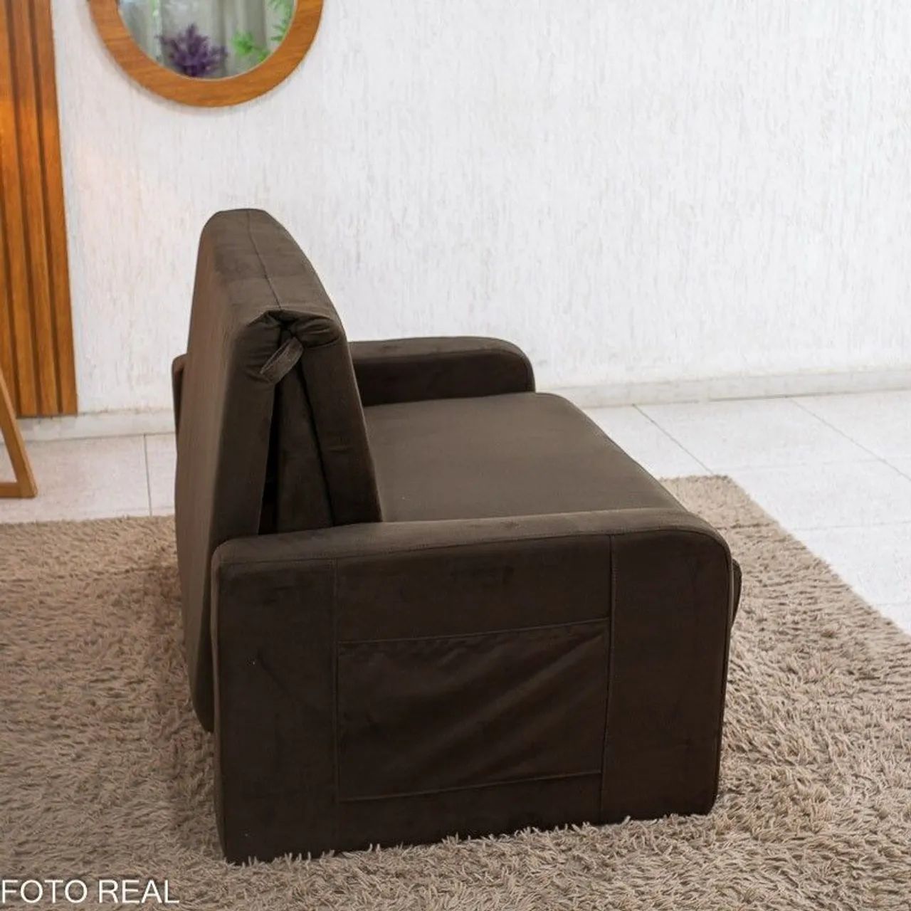 Sofá Cama com Baú Veludo Marrom - Foto 4