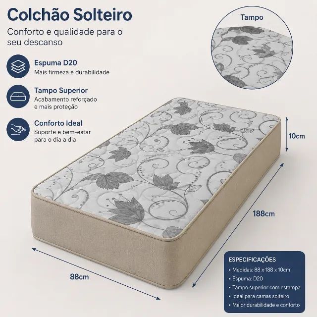 Colchão Espuma D20 88x188 Altura 10cm  - Foto 5