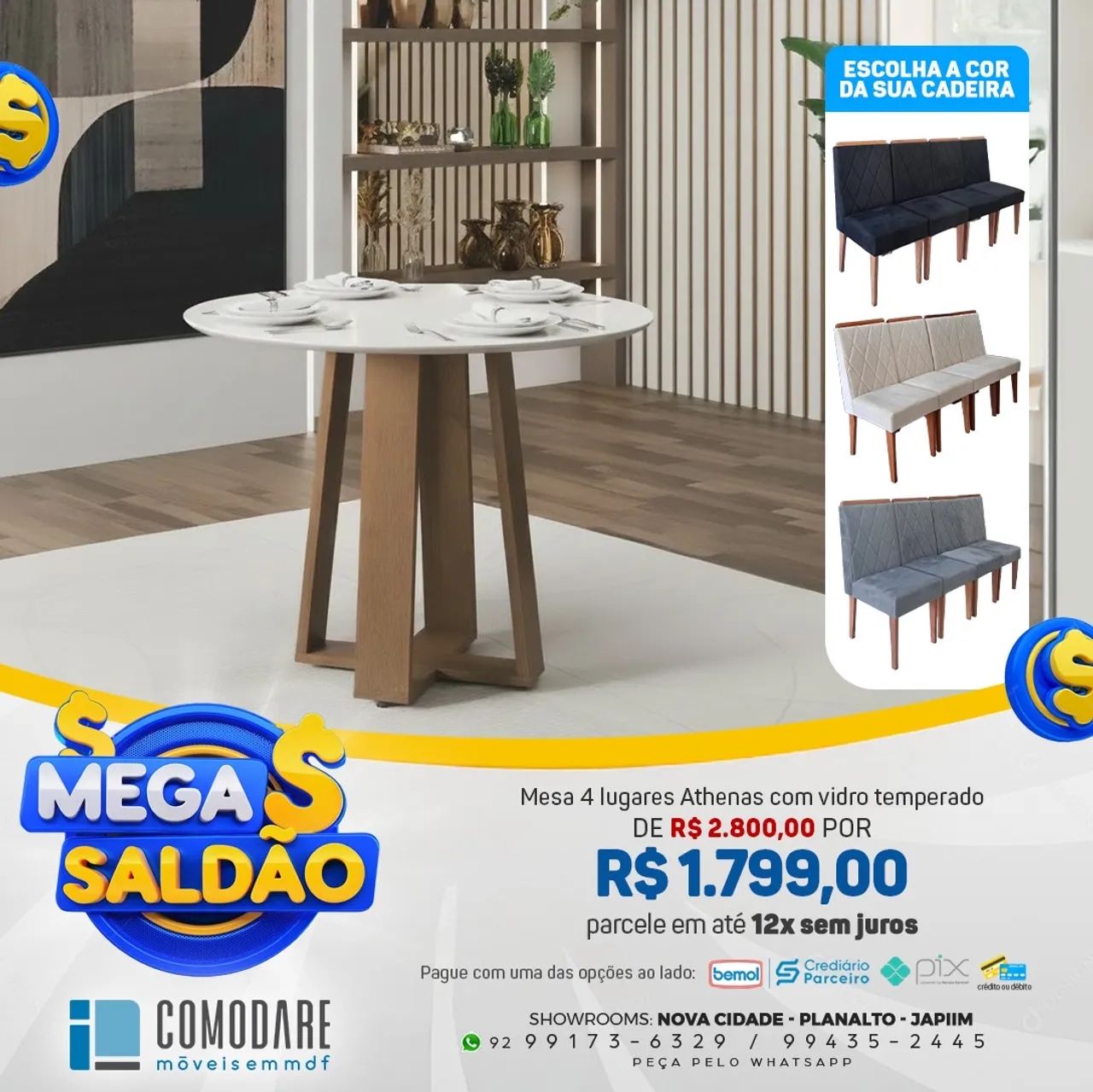 Mesa de 4 lugares redonda.