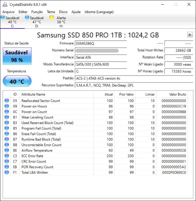 SSD 1TB com DRAM Samsung 850 PRO, Sata 3, 2,5" 2.5", 1 TB (Saúde: 98%) - Foto 4