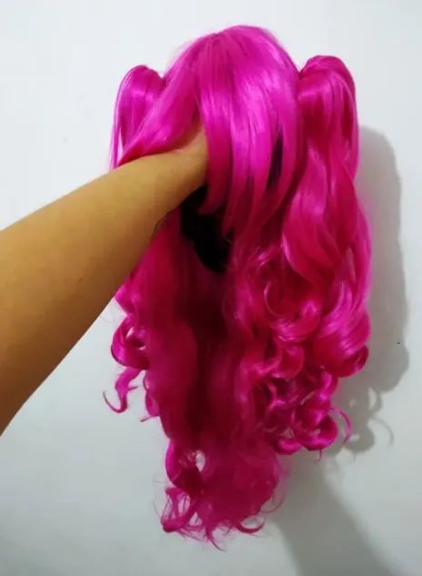 Desapego peruca cosplay rosa pink com dois ponytails