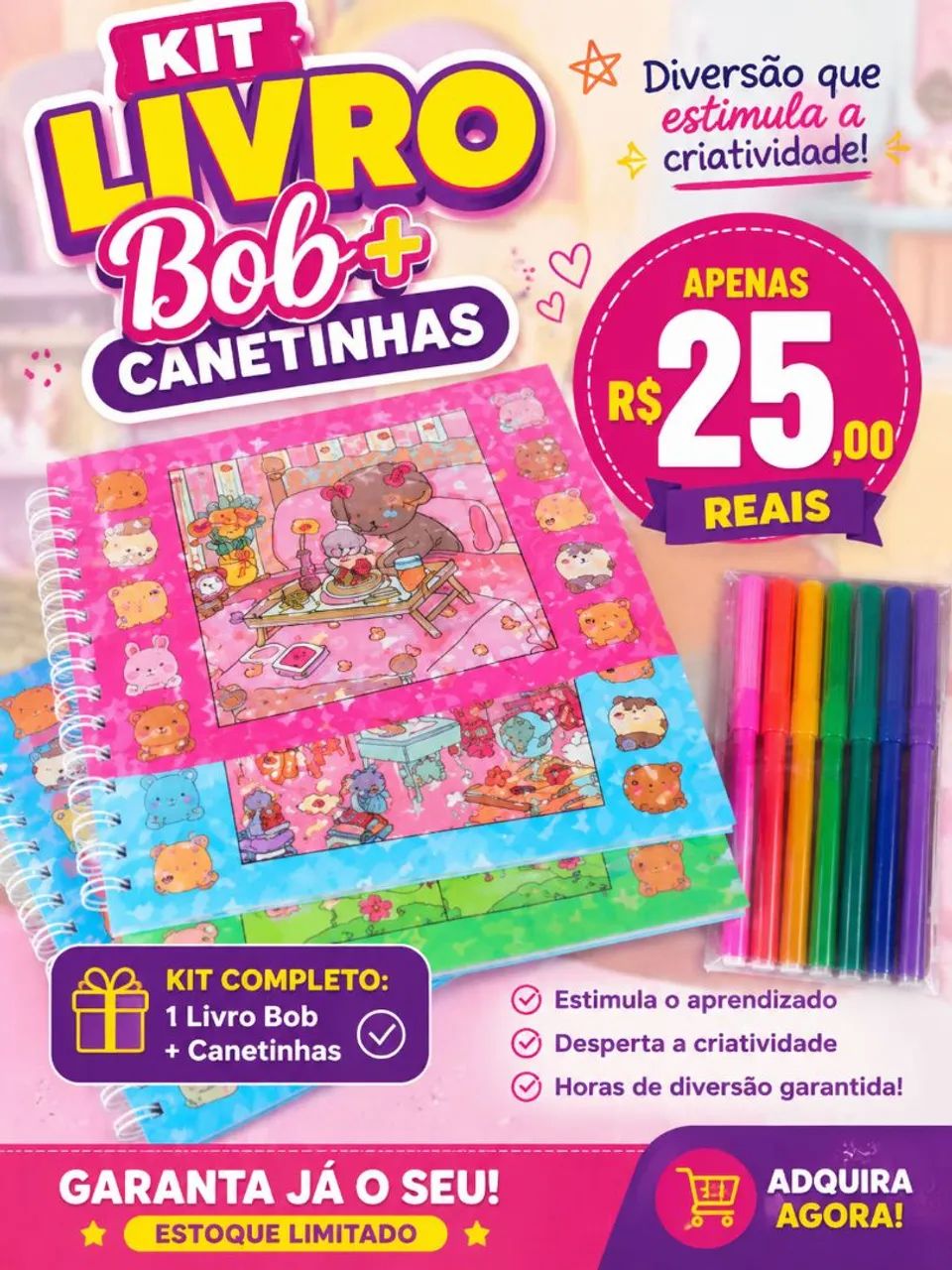 Kit livro Bob e canetinhas 
