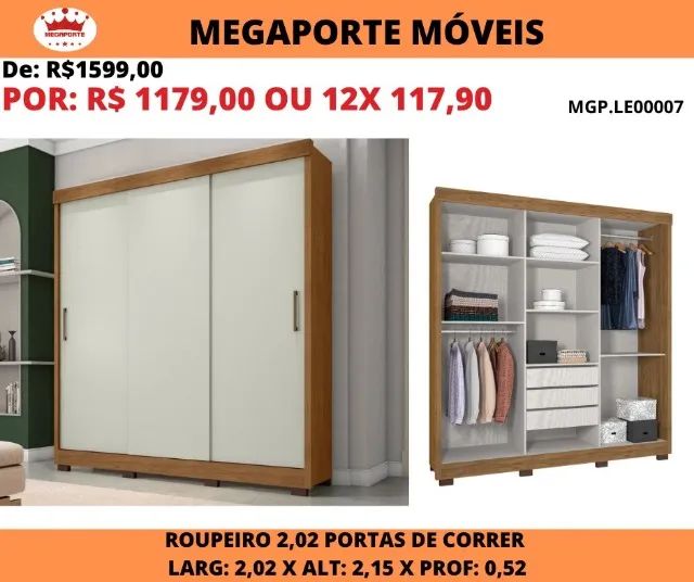 GUARDA ROUPA CASAL 03 PORTAS DE CORRER  - Foto 2