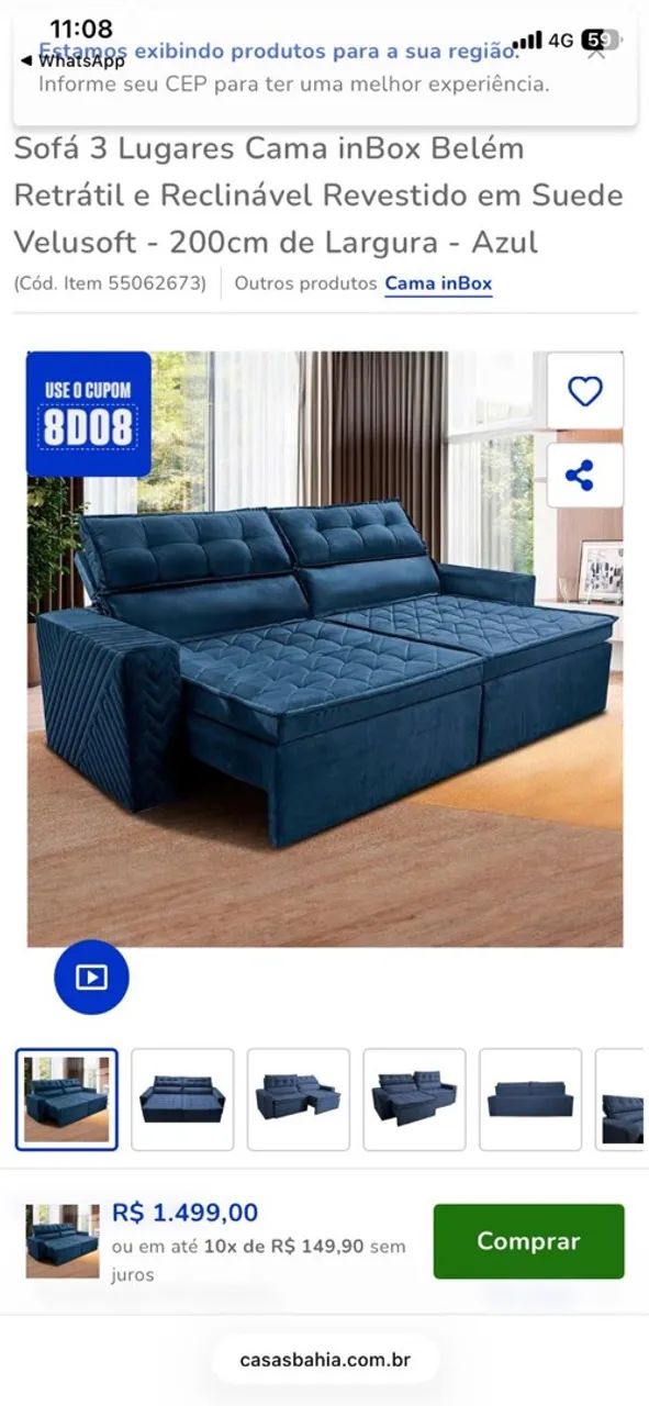Vendo Sofá Retrátil Azul - Foto 2