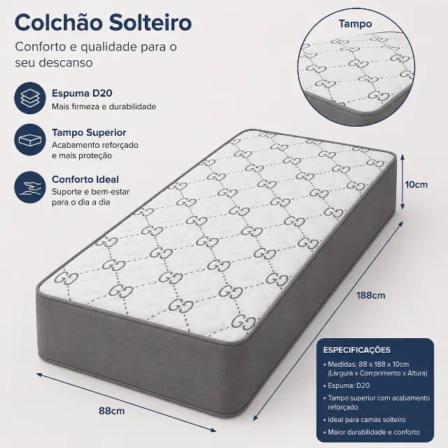 Colchão Espuma D20 88x188 Altura 10cm  - Foto 2