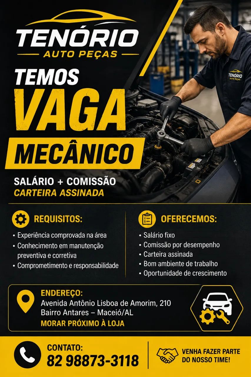 VAGA PARA MECÂNICO COM EXPERIÊNCIA
