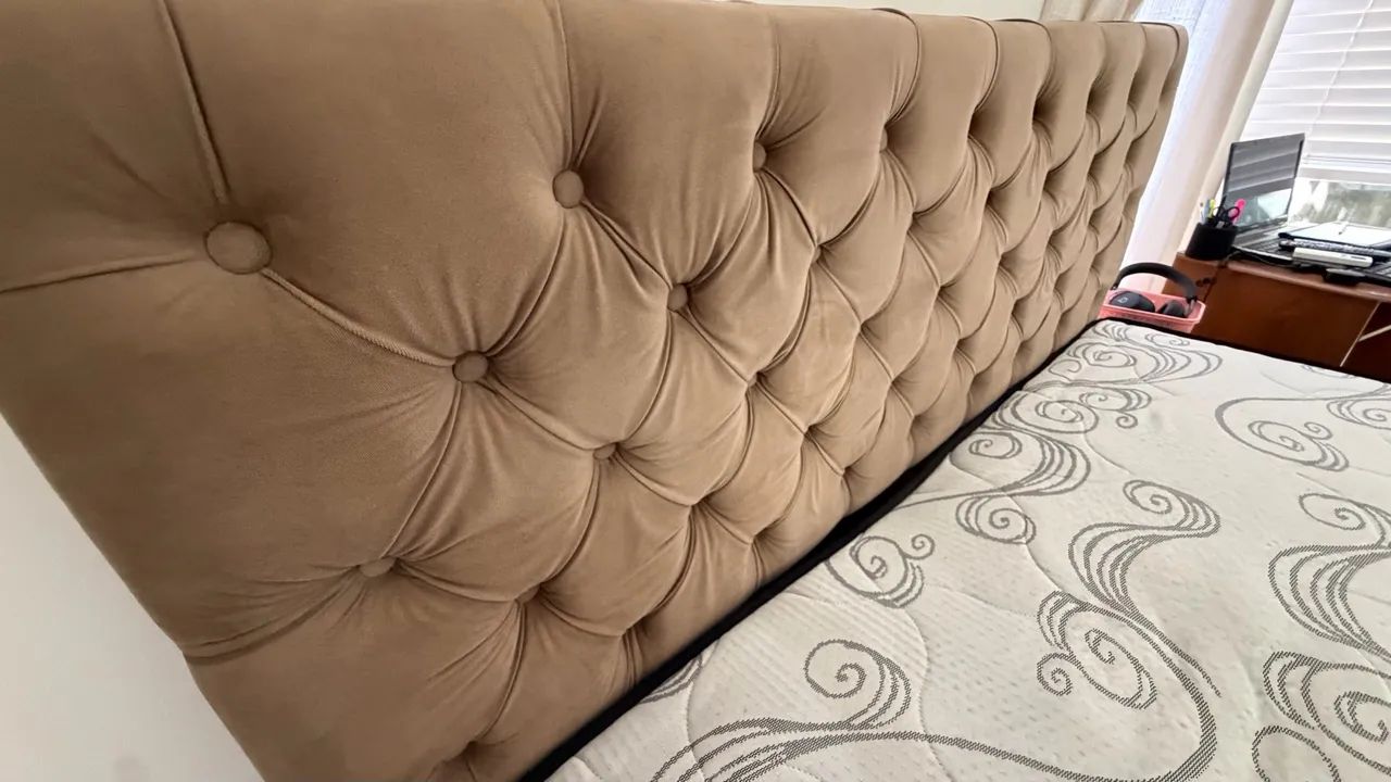 Cama Box Casal com Colchão e Cabeceira Estofada - Foto 4
