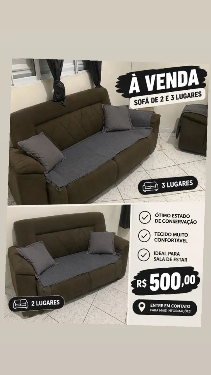 Sofá 2 e 3 lugares usado mais em ótimo estado 